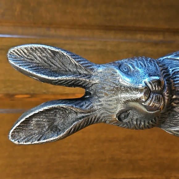 Silver Rabbit Sculpture 12.5" Tall Nice Hare Details - Picture 5 of 14